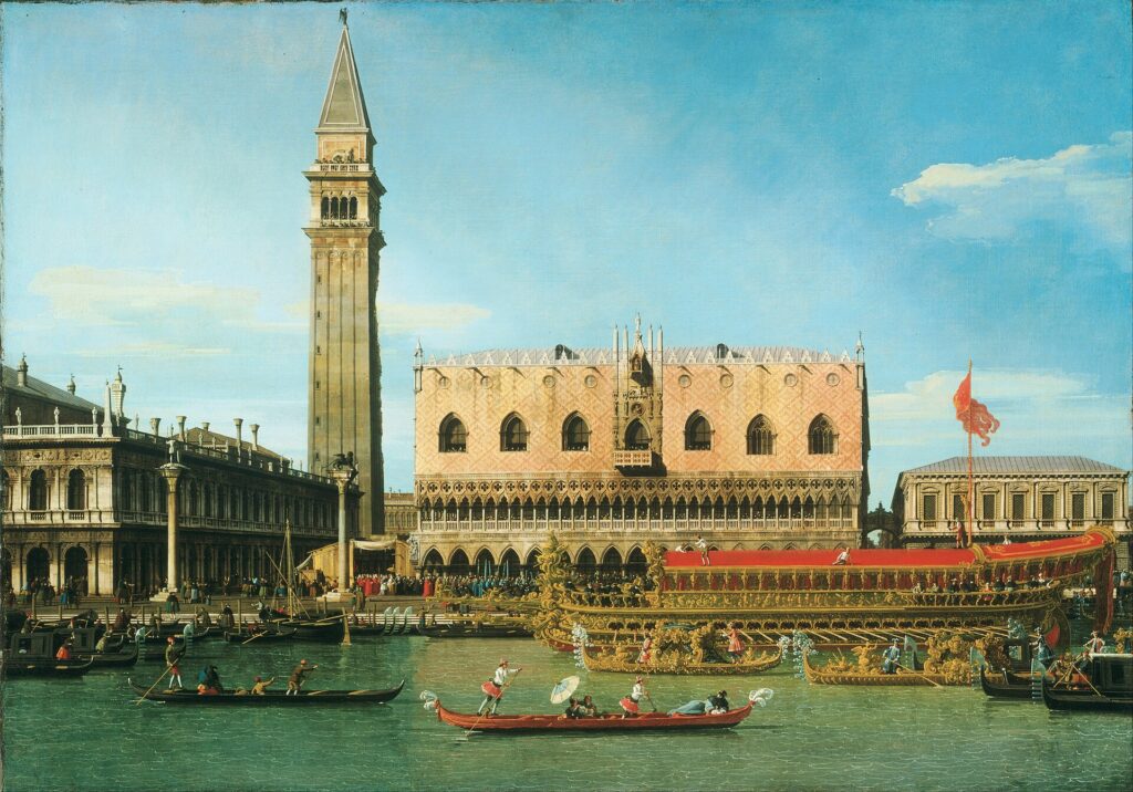 Canaletto's The Bucintoro at the Molo on Ascension Day: crowds and ships on the Venice waterfront