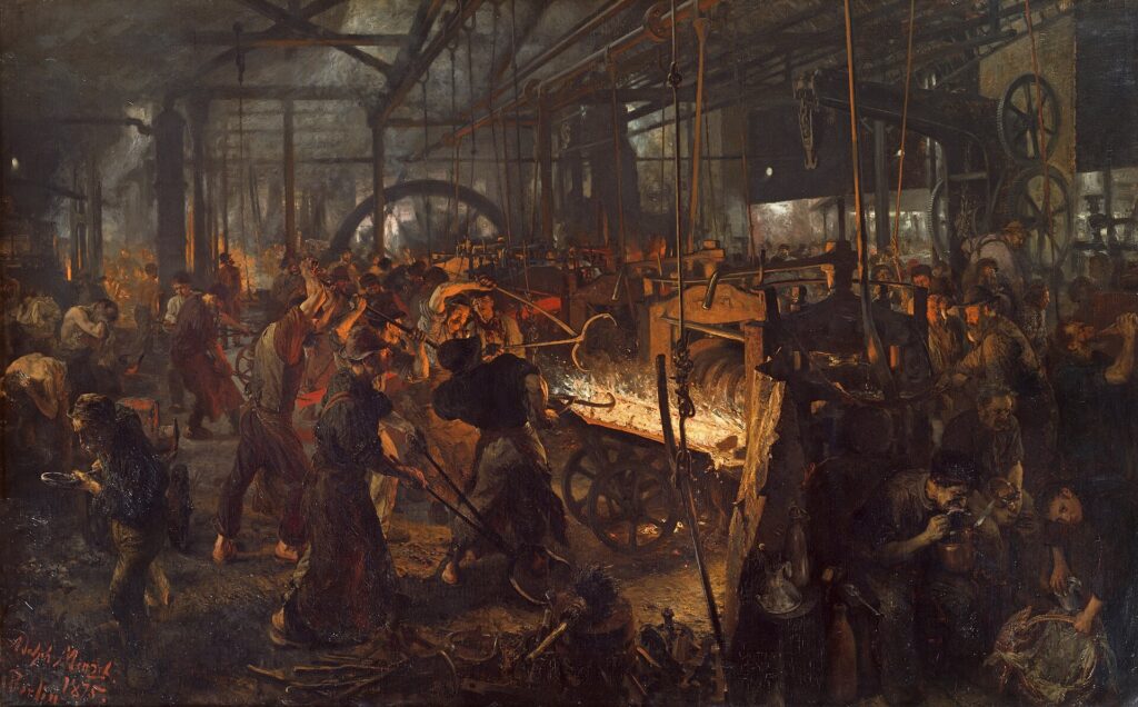 Release That Witch review: Adolph Menzel's painting of workers at an iron rolling mill